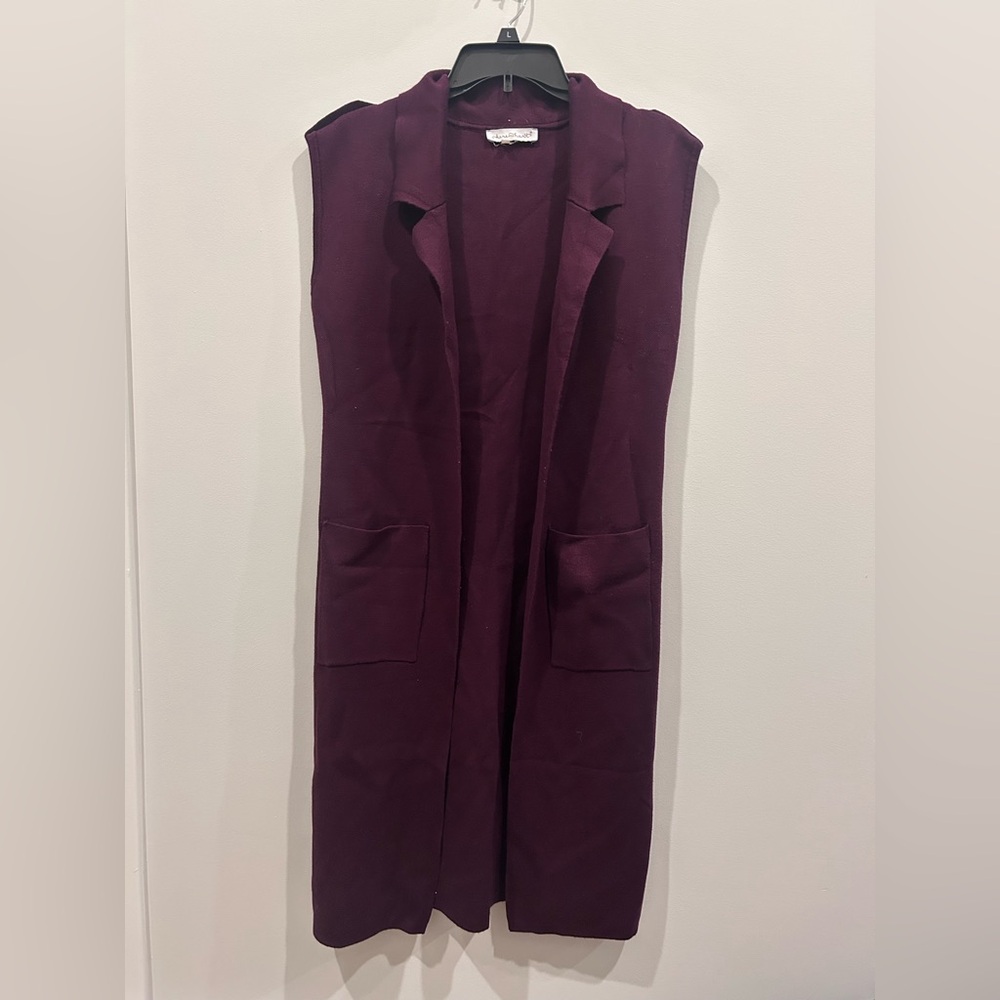 Sleeveless Purple Long Vest with Pockets